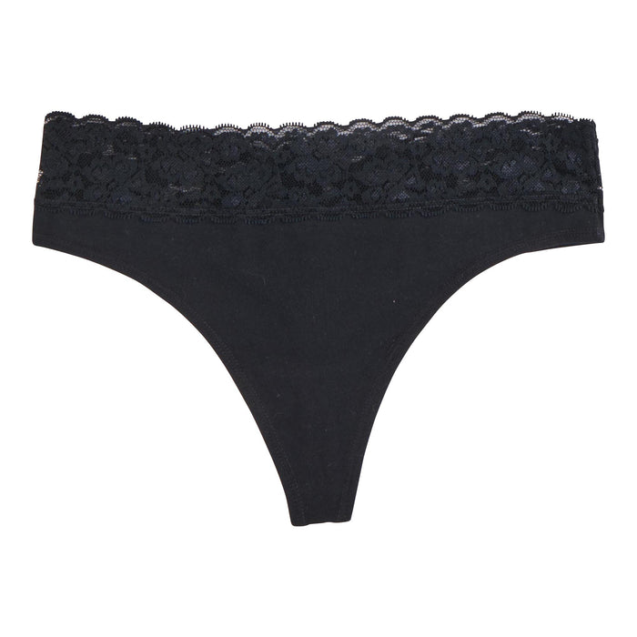 Carisma Women's Cotton Lace Thong, Black