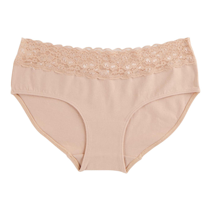 Culotte en dentelle de coton à taille basse Carisma pour femmes. beige rosé