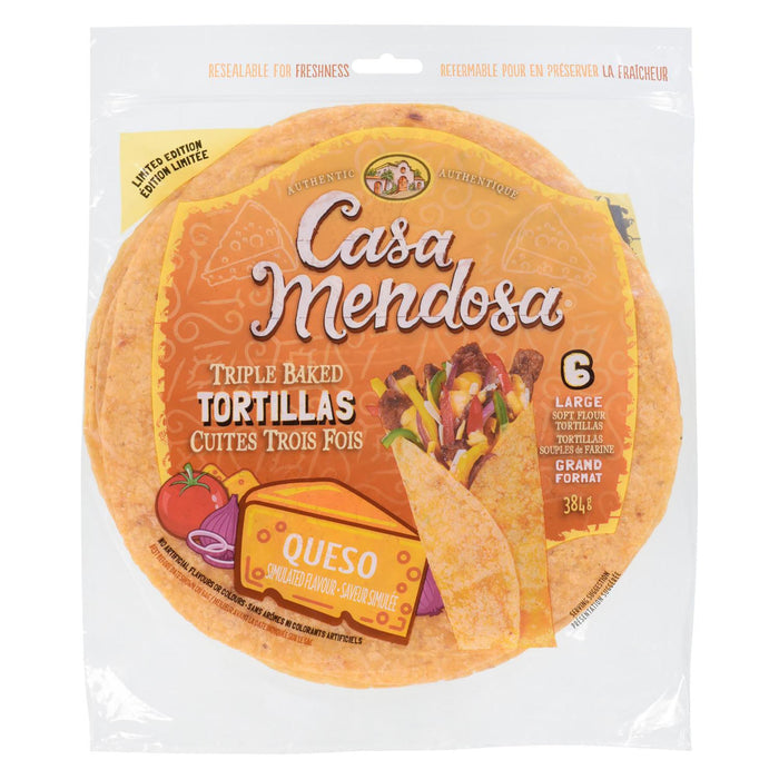 Casa Mendosa Limited Edition Triple Baked Queso Simulated Flavour Large Soft Flour Tortillas, 6-Pack, 384-g