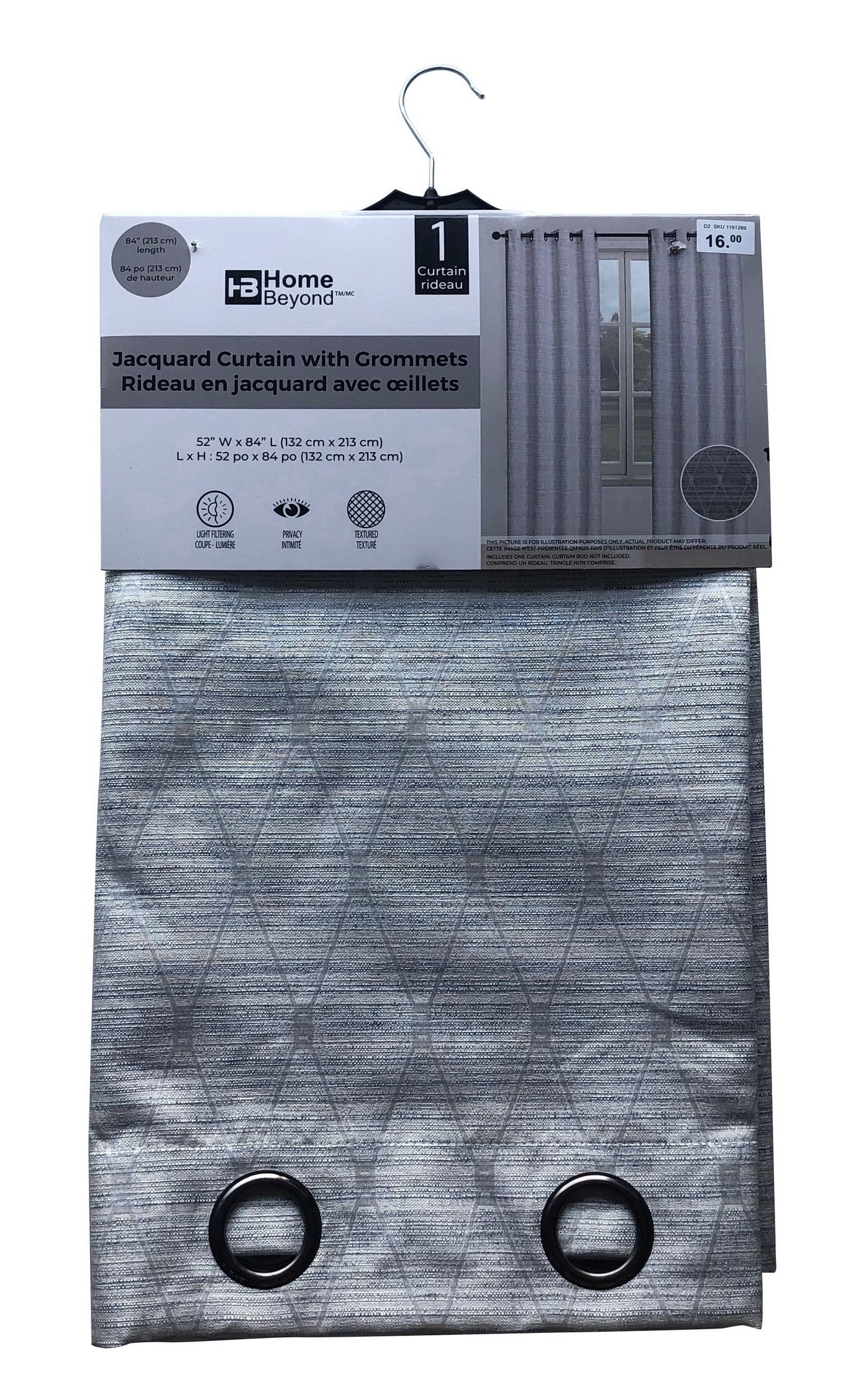 Metal Jacquard Curtain, Light Blue, 84in. Giant Tiger