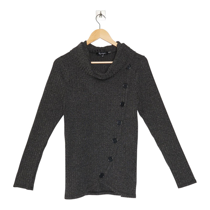 lily morgan Women's Festive Cowl Button Sweater Knit Top
