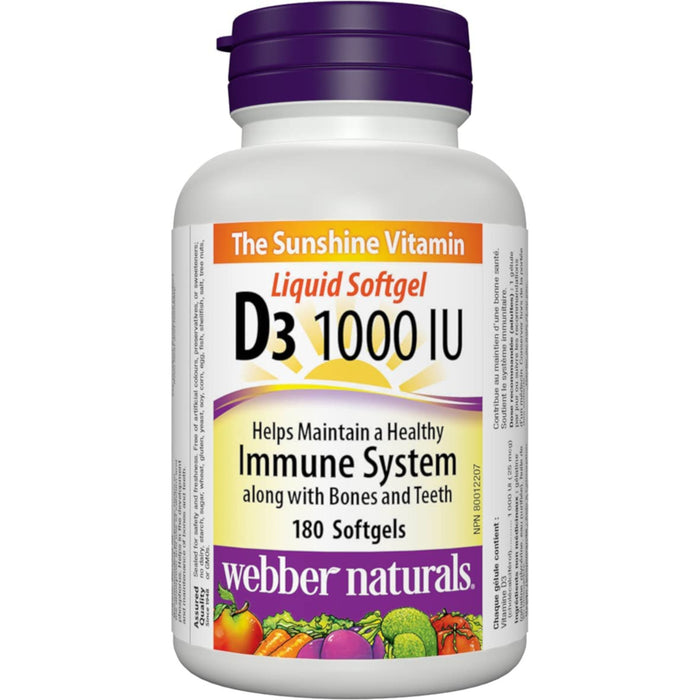 Webber Naturals Vitamin D3 1000 IU Softgels, 180-Pack