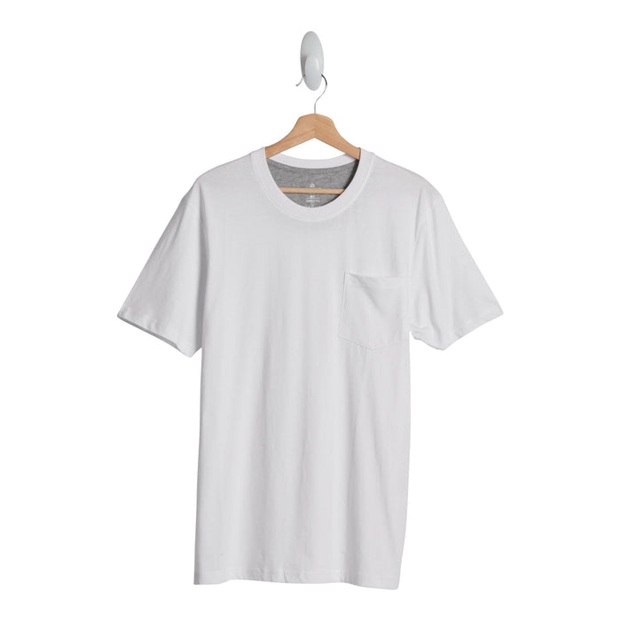 T-shirt à manches courtes et col rond taille forte Mountain Ridge pour homme avec poche poitrine, blanc