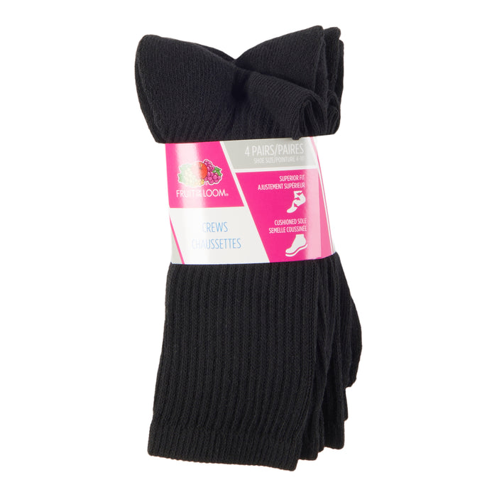 Mi-chaussettes Fruit of the Loom pour femmes, noir, paq./4