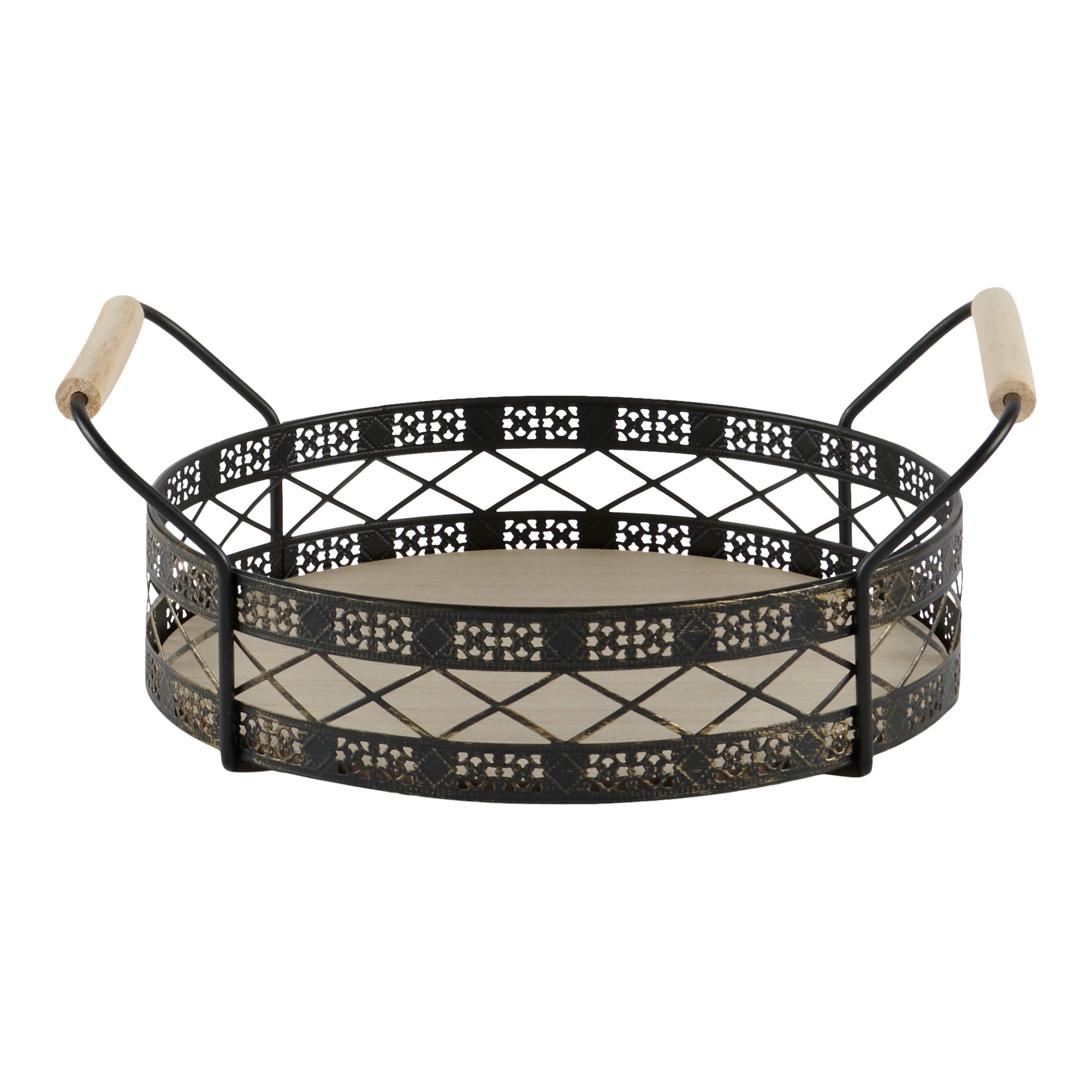 Debbie Travis® Round Tray with Metal Lace, Natural and Black Giant Tiger
