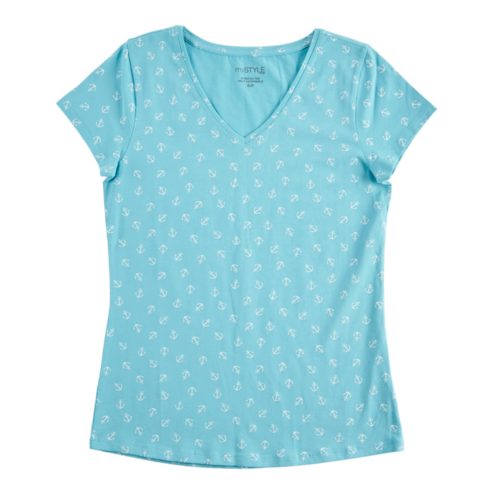 mySTYLE Women's Printed V-Neck Stretch T-Shirt