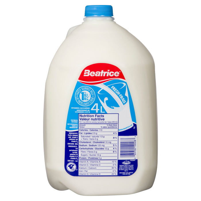 Lait partiellement écrémé Beatrice, 1 % M. G. - 4 L