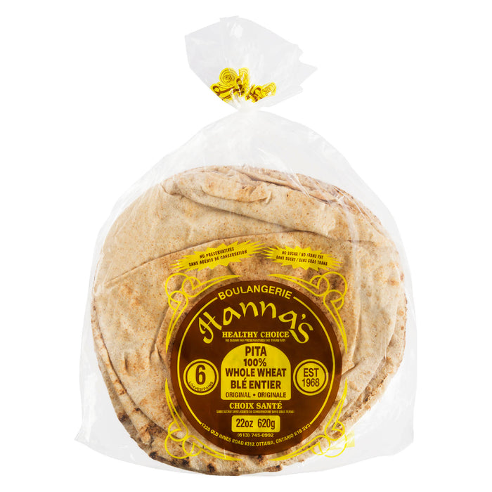 Boulangerie Hanna's Pita 100% Blé Entier Originale, emb de 6, 620-g