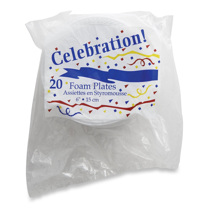 Celebration Foam Plates, White, 6-in, 20-Pack