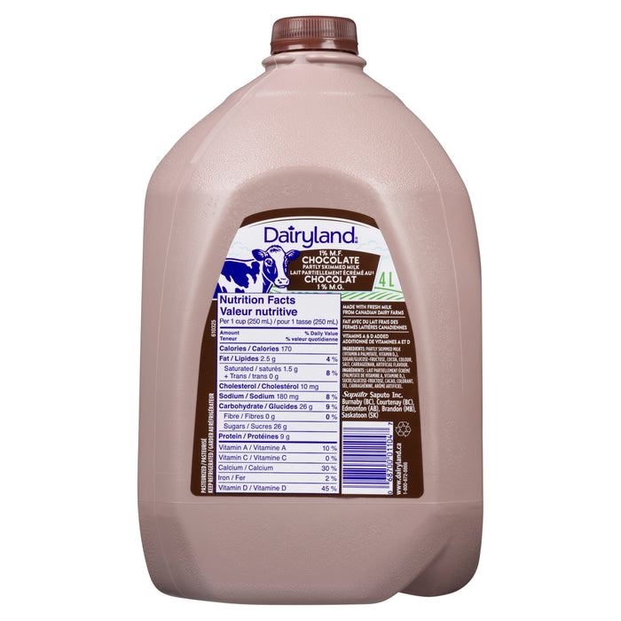 Dairyland Lait Partiellement écrémé au Chocolat 1 % M.G. 4 L