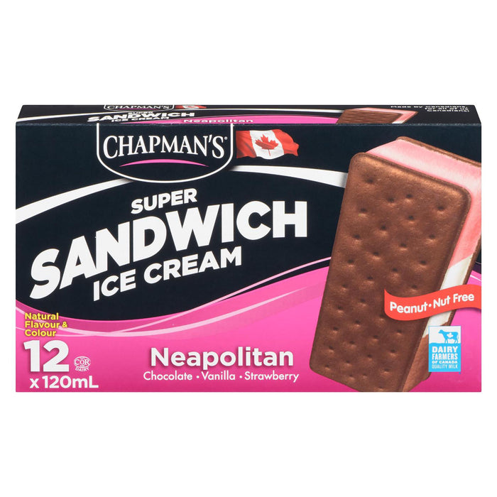 Chapman's Super Sandwich Crème Glacée Napolitaine, emb de 12, 120-ml
