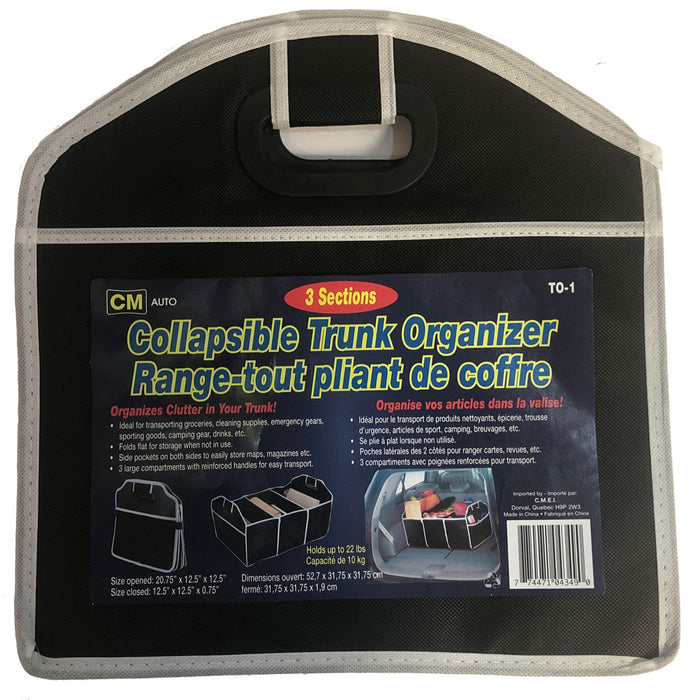 3-Section Collapsible Trunk Organizer with Handles and Side Pockets, Black