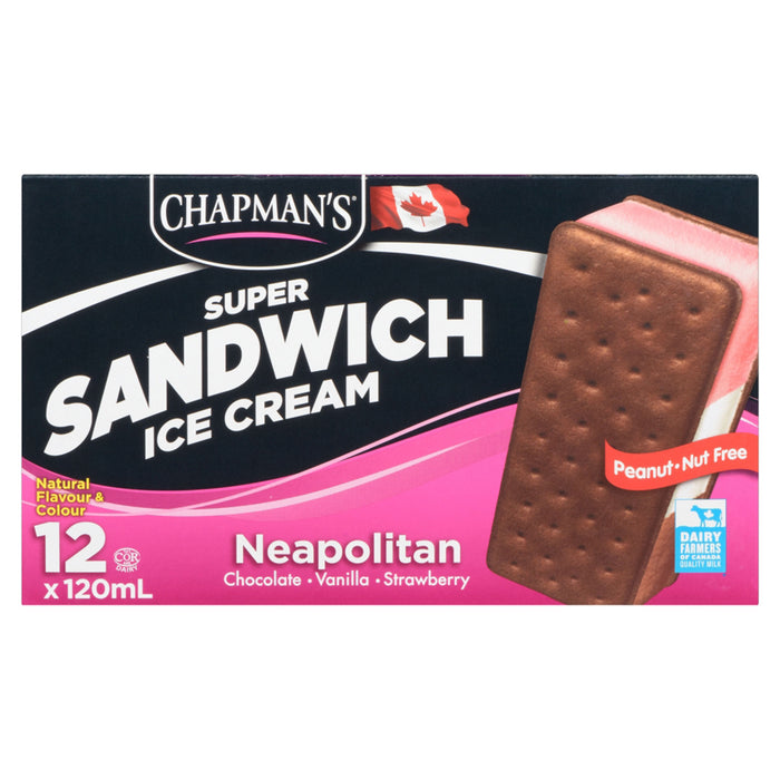 Sandwich à la crème glacée napolitaine Super Chapman's, Emballage de 12, 120 ml