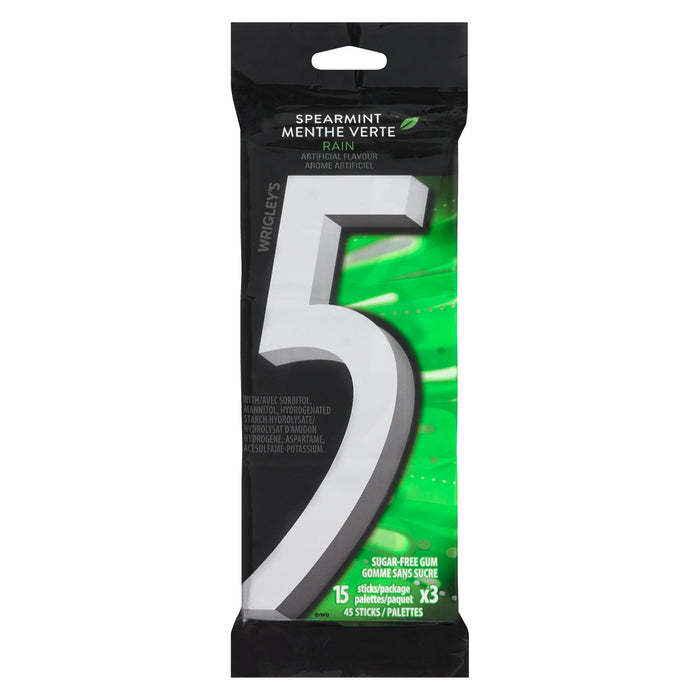 5 Spearmint Rain Sugar-Free Gum, 3-Pack