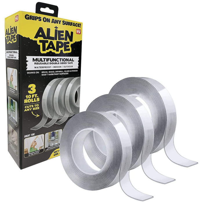 As Seen On TV Alien Waterproof Double Sided Reusable Tape, 30-ft, White, 3-Pack