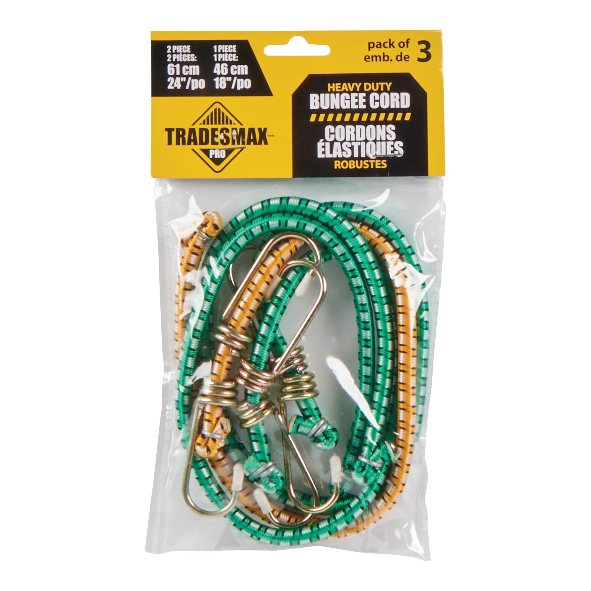 Tradesmax Pro Heavy Duty Elastic Cord Hooks, Green and Orange, 3Pack