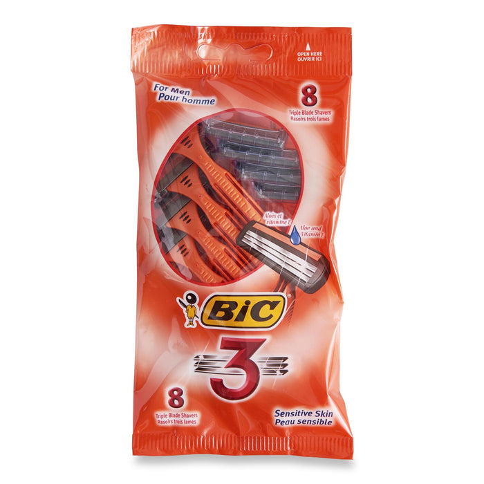 BIC 3 Men Sensitive Skin Disposable Razors, 8-Pack