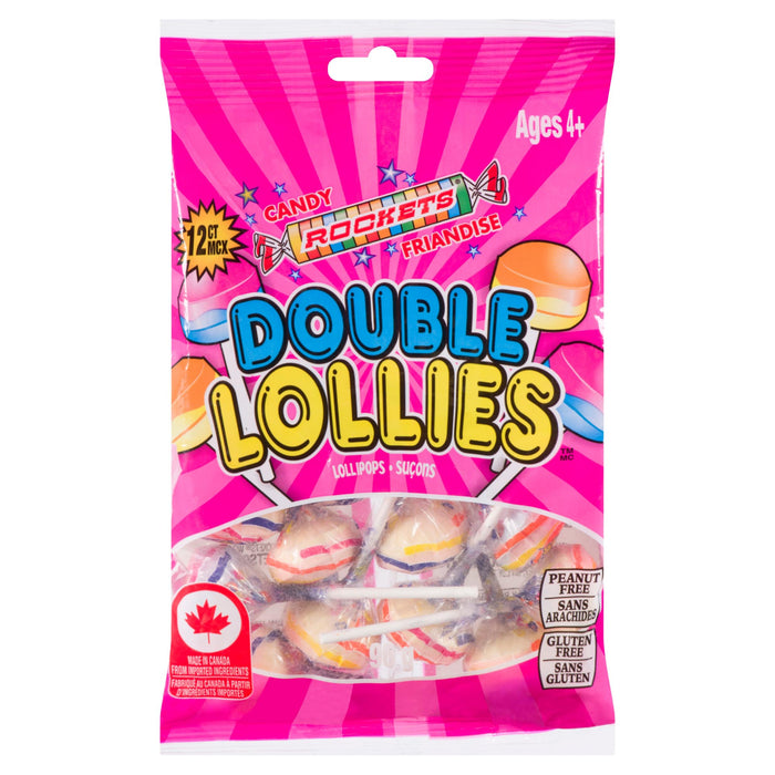 Rockets Double Lollies Candy Lollipops, 12-Pack