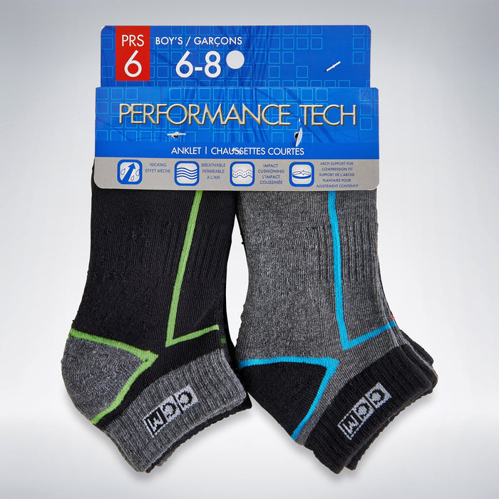 CCM Boys' Performance Ankle Socks 6pk. - 6-8
