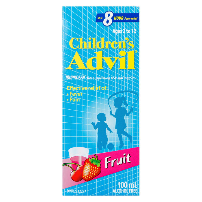 Advil pour Enfants Suspension Orale d'Ibuprofène USP à 100 mg/5 ml pour les 2 à 12 Ans Fruits, 100 ml