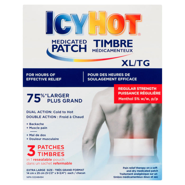 Icy Hot Timbre Médicamenteux Puissance Régulière Très Grand Format Timbres, Emballage de 3