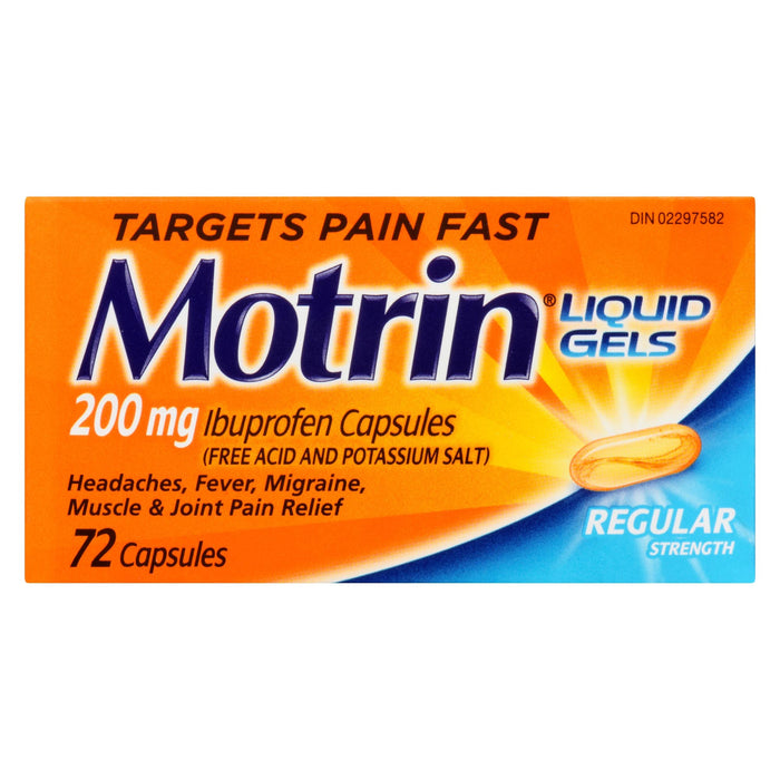 Motrin Liquid Gels Ibuprofen Capsules Regular Strength 200-mg Capsules, 72-Pack