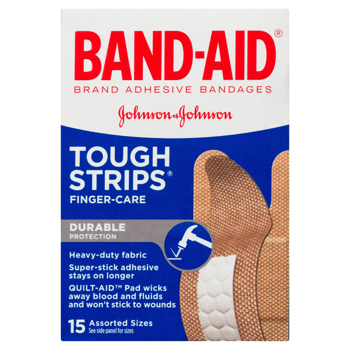 Band-Aid Tough Strips Brand Adhesive Bandages Finger-Care Assorted Sizes, 15-Pack