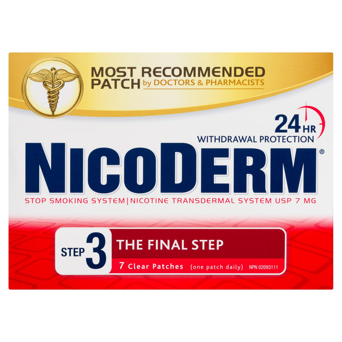 NicoDerm Nicotine Transdermal System USP 7-mg Step 3 Clear Patches, 7-Pack