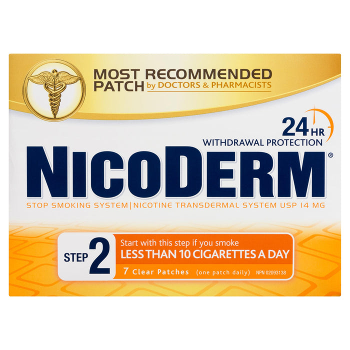 NicoDerm Nicotine Transdermal System USP 14-mg Step 2 Clear Patches, 7-Pack