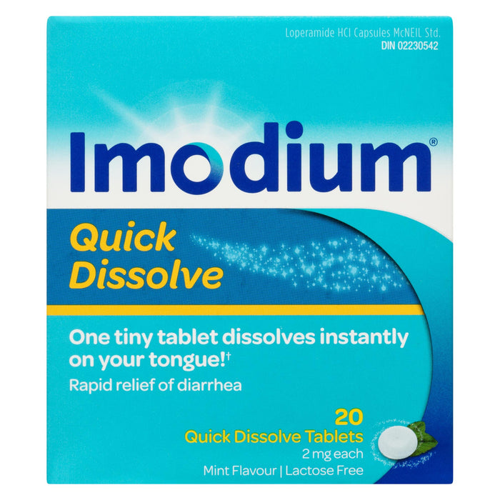 Imodium 2 mg Chacun Saveur de Menthe Comprimés Vit-Dissous, Emballage de 20