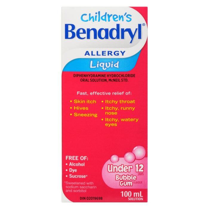 Benadryl Children's Allergy Solution Liquid Bubble Gum Flavour, 100-ml