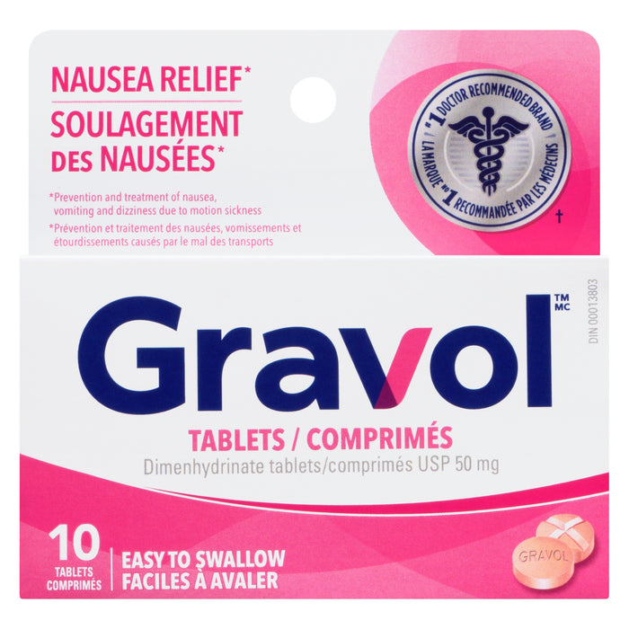 Gravol Comprimés Faciles à Avaler Adultes 50 mg Filmkote Comprimés, Emballage de 10