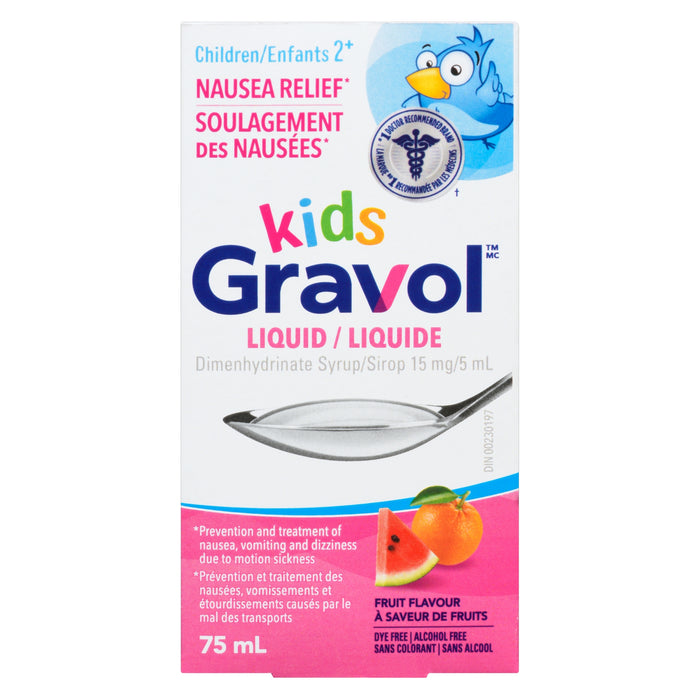 Gravol Kids Dimenhydrinate Liquid Fruit Flavour 15-mg/5-ml, 75-ml