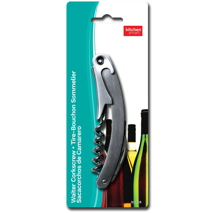 Kitchen Smart Stainless Steel Waiter Corkscrew, Silver, 7-in x 2.5-in