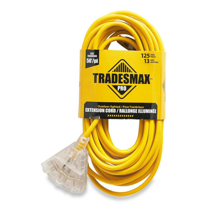 Tradesmax Pro Extension Cord with 3 Outlets, 50-ft, Yellow