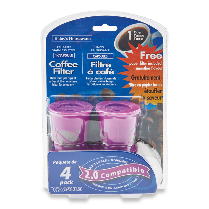 Today's Housewares K-Cup Reusable Capsule Coffee Filters, Purple, 4-Pack