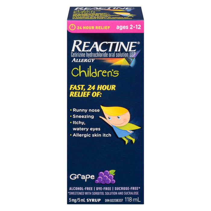 Reactine Allergy Syrup Children's Grape 5-mg/5 ml Ages 2-12, 118-ml
