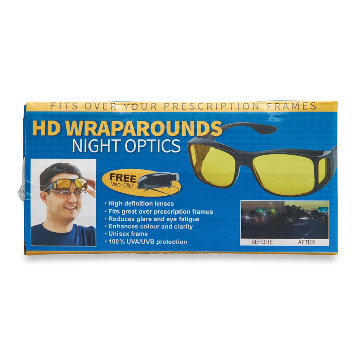 As Seen On TV HD Night Vision Wraparound Glasses with Visor Clip, Black