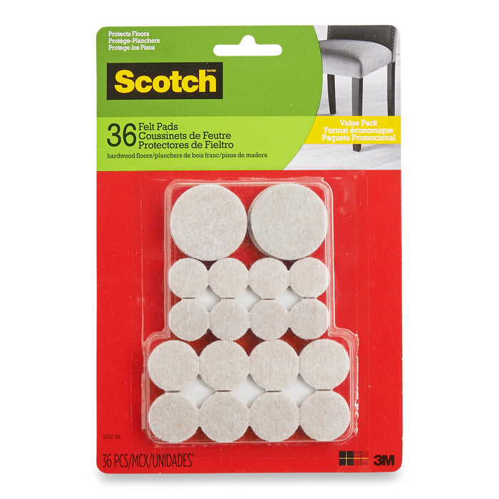 Coussinets de feutre ronds Scotch, beige, emballage de 36
