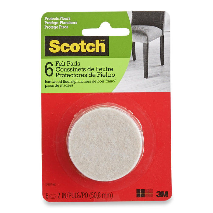 Scotch Round Felt Pads, 50.8-mm, Brown, 6-Pack