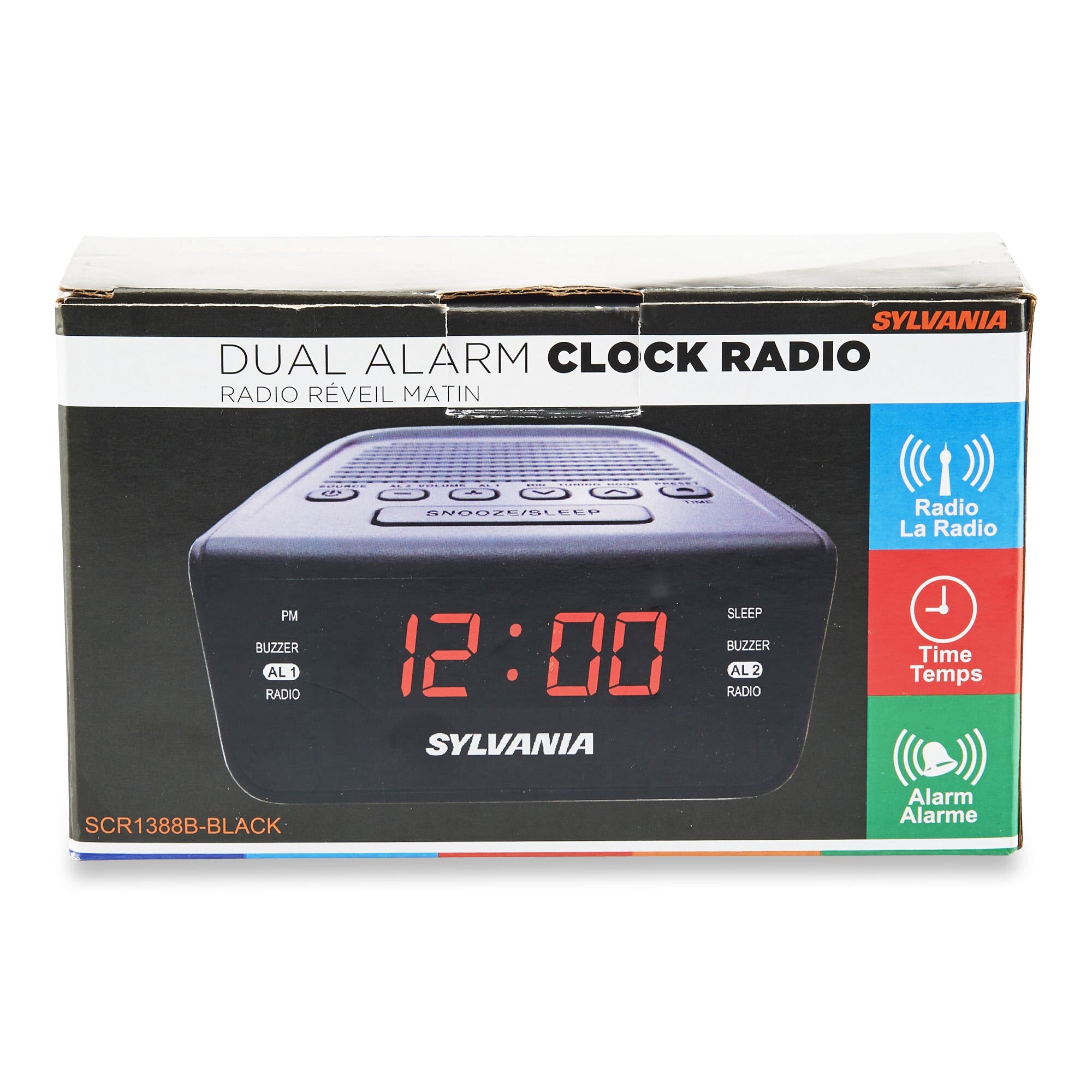 Sylvania Dual Digital Alarm Clock with AM/FM Radio, Black Giant Tiger