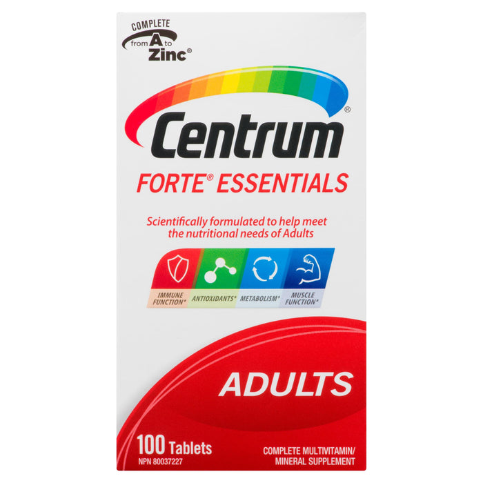 Centrum Forte Essentials Complete Multivitamin/Mineral Supplement for Adults, 100-Pack