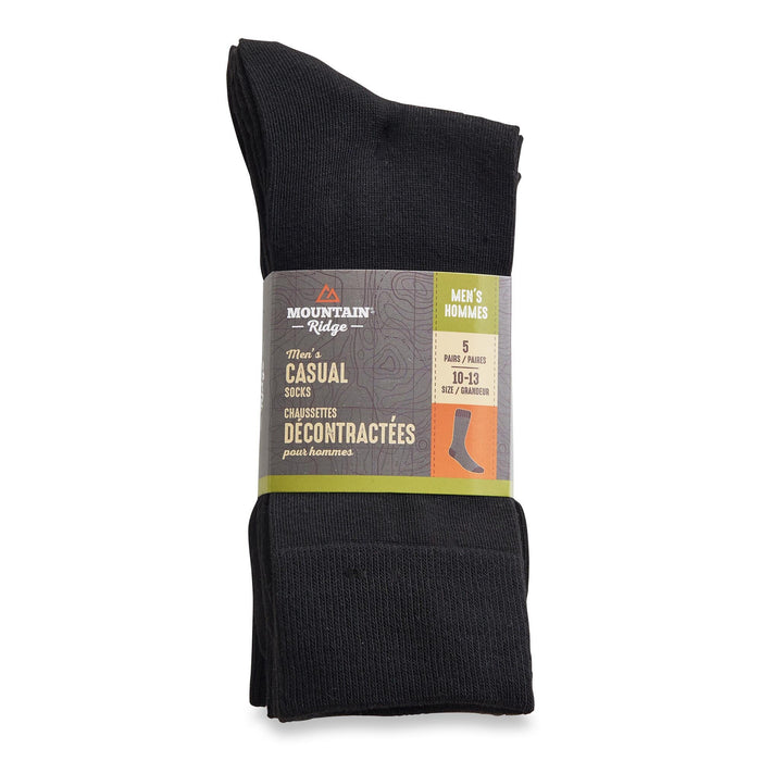 Mountain Ridge Men's Casual Socks, Black, 5-Pack
