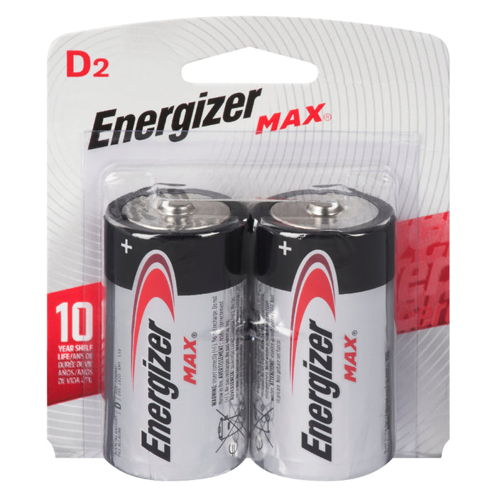 Energizer D2 Max D Alkaline Batteries, Black and White, 2-Pack