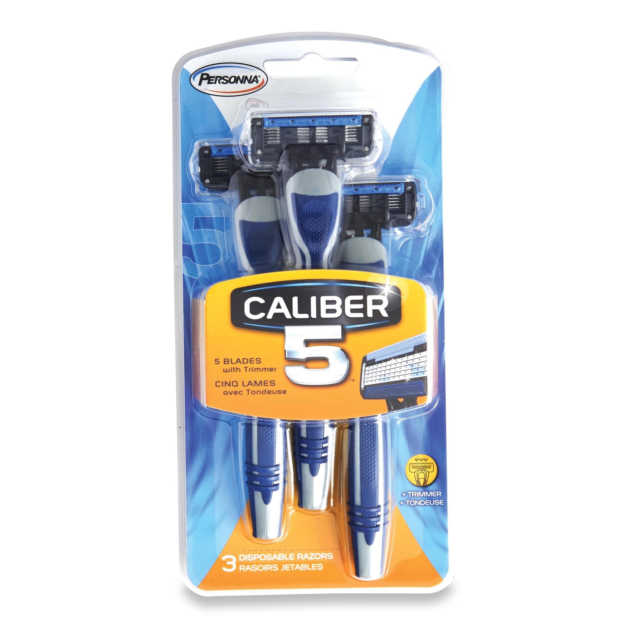 Personna Caliber 5 Disposable Razor Blades with Trimmer, White and Blu ...