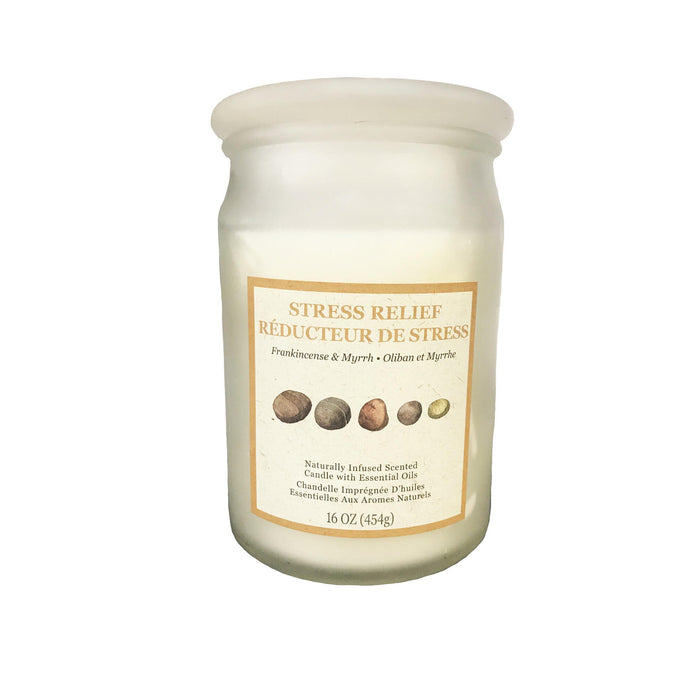 Stress Relief Frankincense and Myrrh Naturally Infused Scented Candle with Essential Oil, 16-oz, White