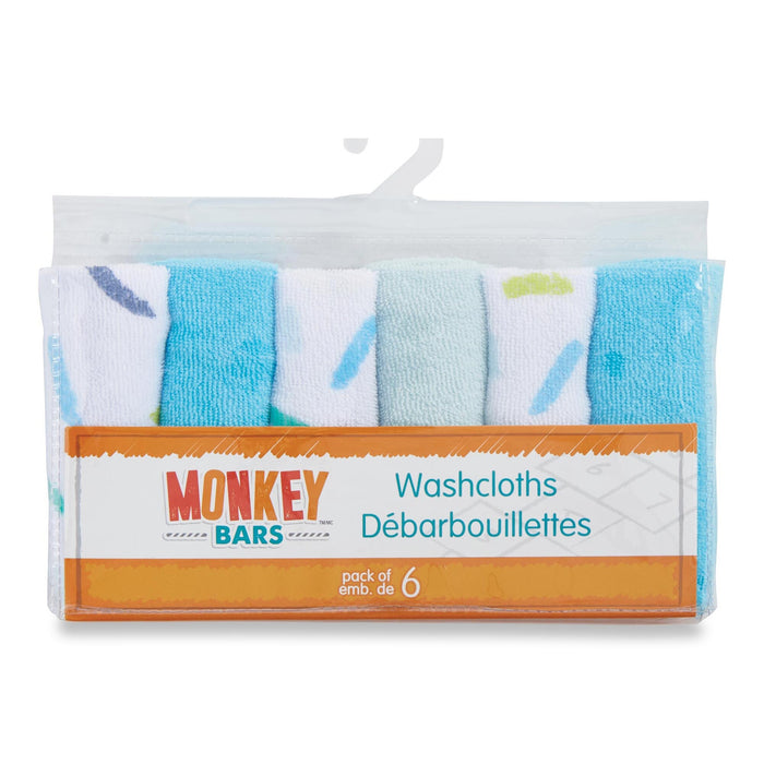 Monkey Bars Infant Soft Washcloths, 30-in x 30-in, Blue, 6-Pack