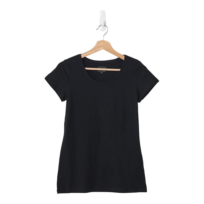 mySTYLE Women's Short Sleeve Stretch Scoop Neck T-Shirt, Black