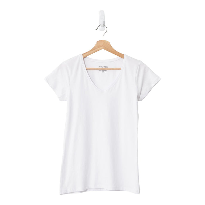 T-shirt extensible à col en V blanc mySTYLE pour femmes - P à TG