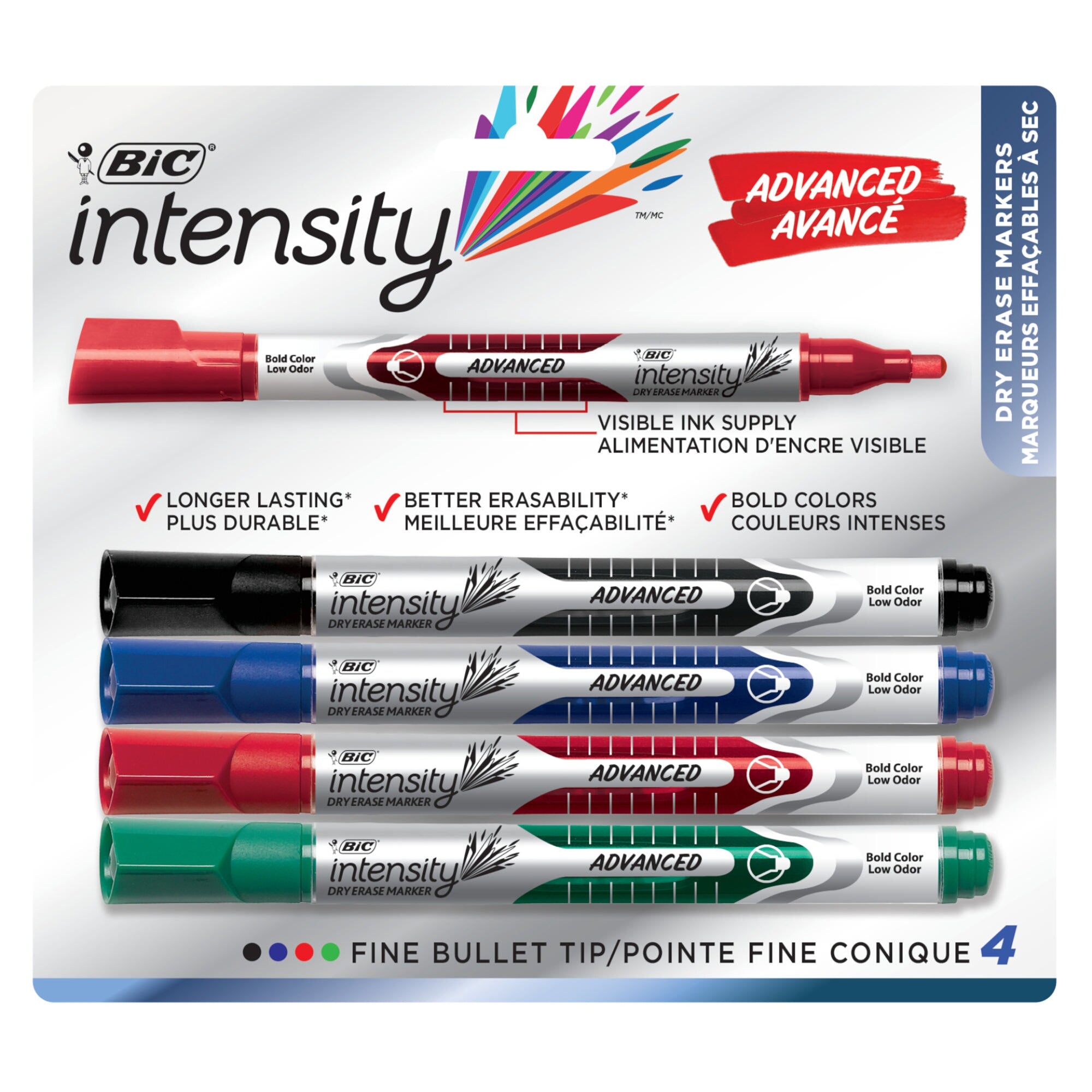 BIC Intensity Advanced Dry Erase Fine Bullet Tip Markers, Assorted Col